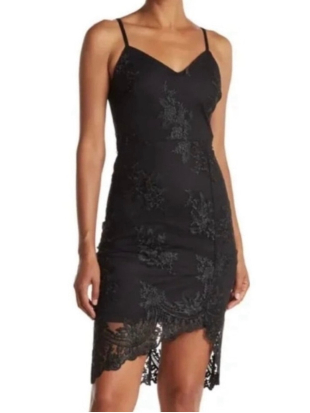 GUESS Black Floral Embroidered Lace Asymmetrical Sheath Dress Women's Size 6 NWT